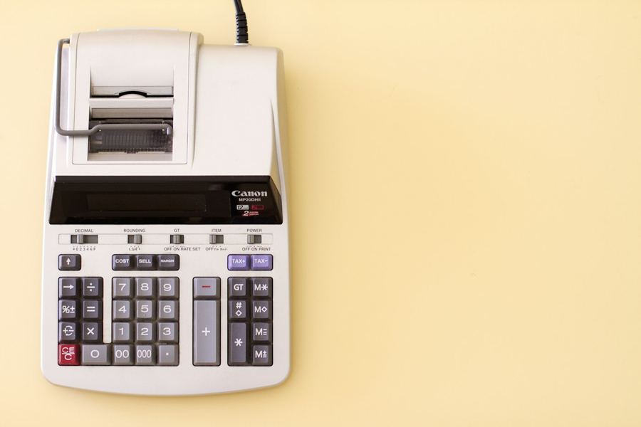 Printing calculator on a desk
